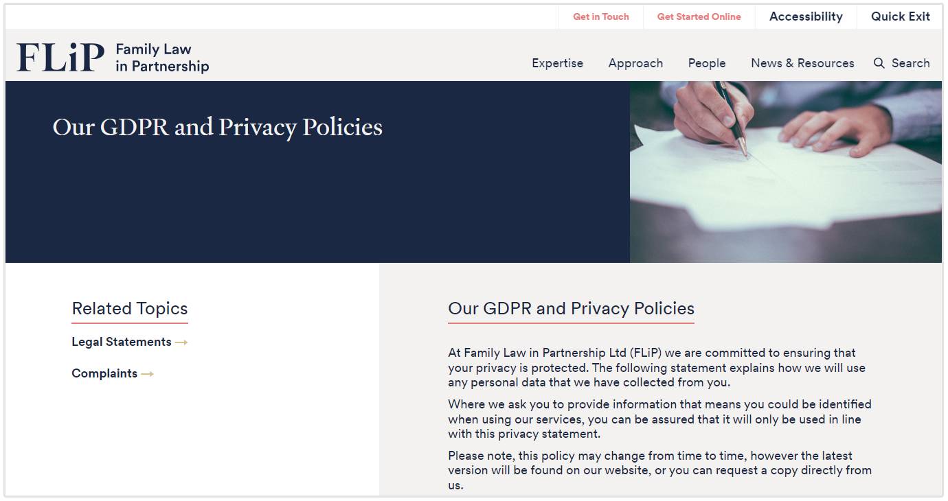 página de política de privacidad